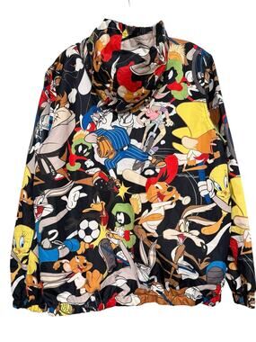 Members Only Looney Tunes All Over Print Windbreaker Jacket Bugs Bunny Daffy M